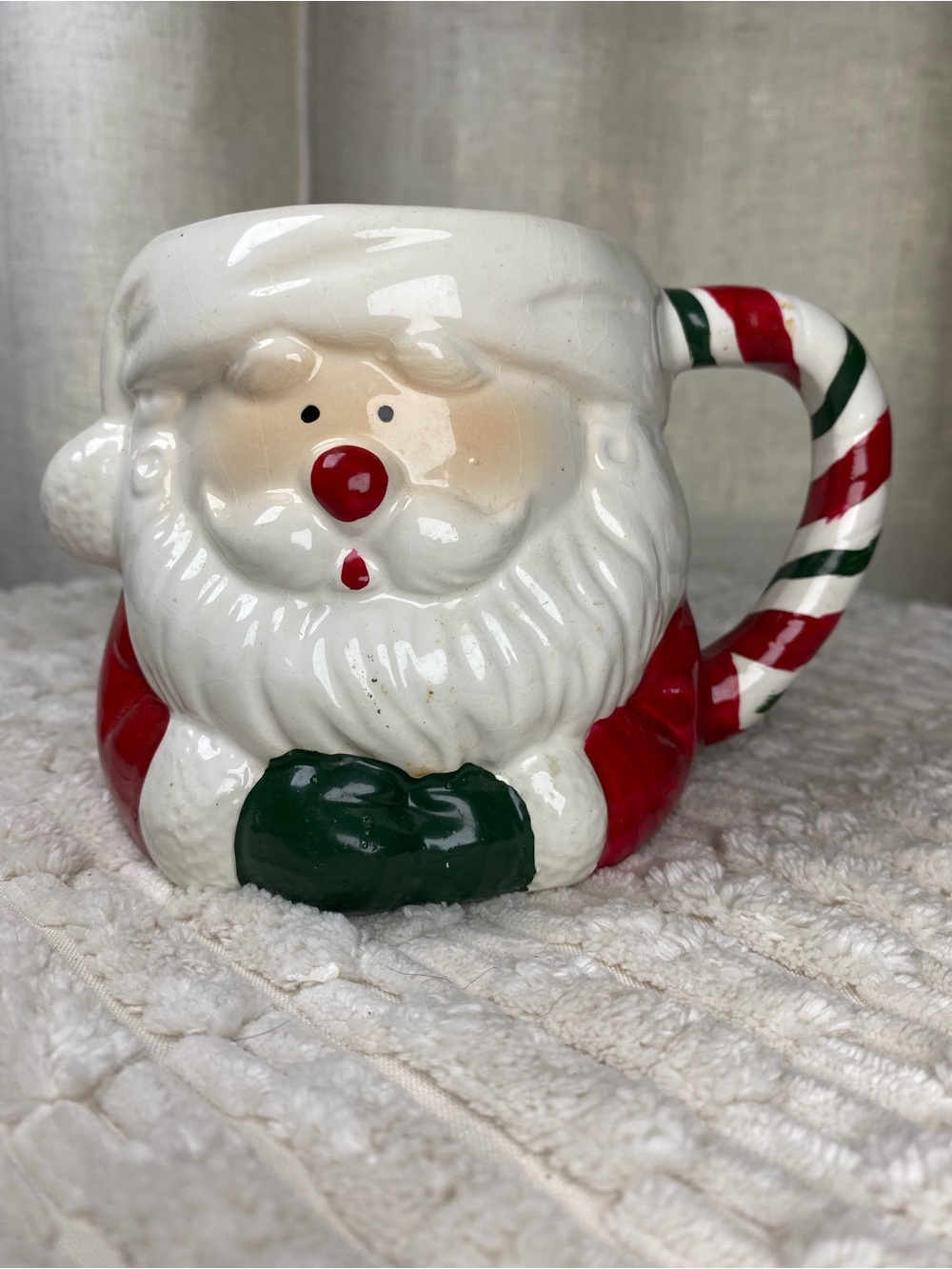 VTG 90s Fitz and Floyd Hand-Painted Santa Mug - Candy Cane Handle